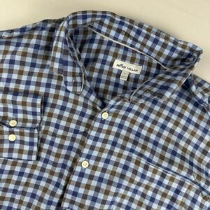 Peter Millar Men's XL Long Sleeve Button Down Flannel True Blue Plaid Shirt